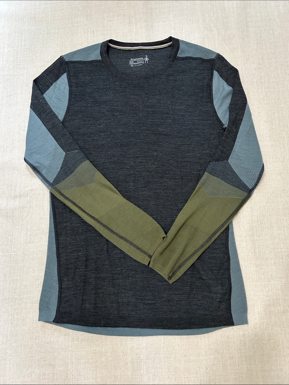 Smartwool Intraknit Long Sleeve Base Layer Men's Medium Blue/Black Outdoor